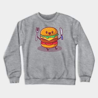 Cute Burger Holding Knife And Fork Crewneck Sweatshirt